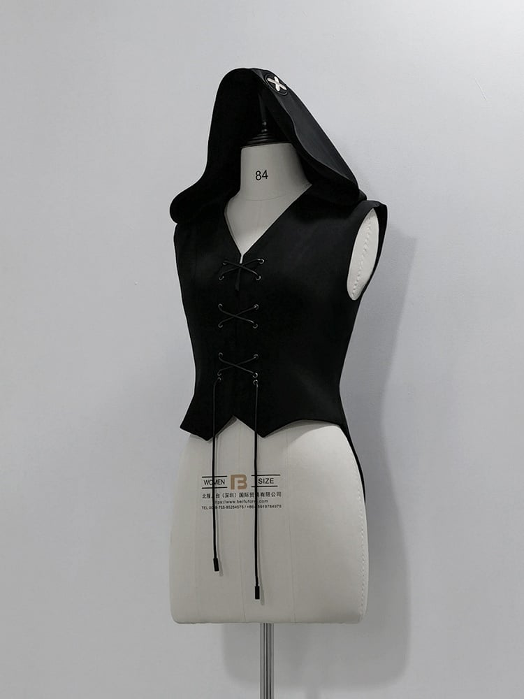 Ouji Lolita-Weste mit Kapuze und schwarzen Ohren, übergroß, Hase