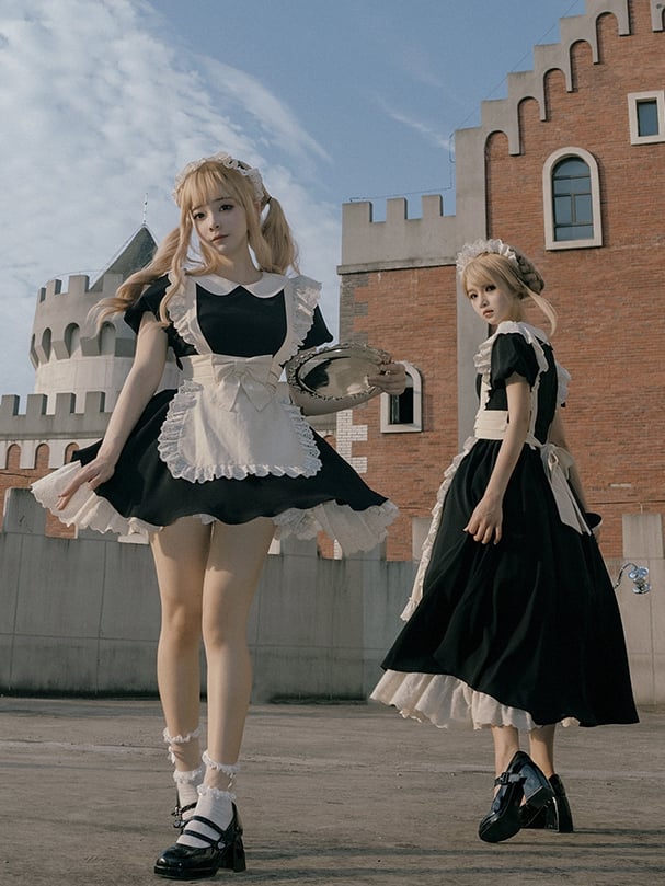 / and Beige Version Black Apron Dress Lolita Short Long Maid