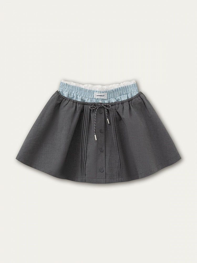 A-line Kawaii Gray Details Skirt Button with