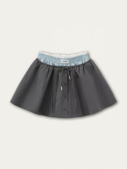 A-line Kawaii Gray Details Skirt Button with