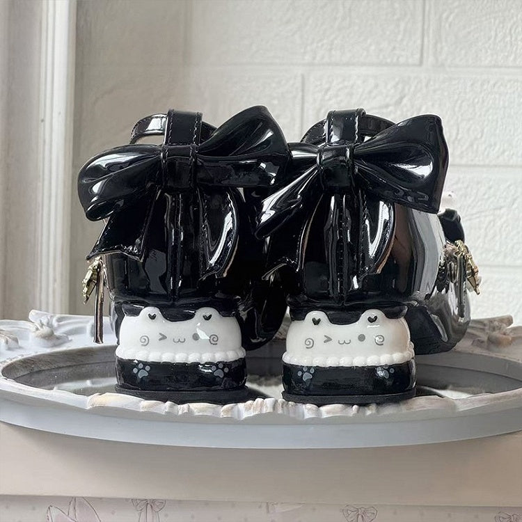 Sweet Lolita with - -Bear Mid-heel Black Mary Heel Janes