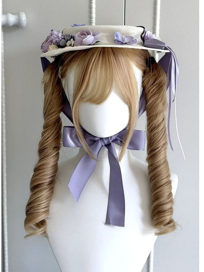 Green and Purple Elegant Floral Flat Hat - Haw Berry