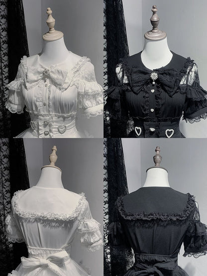 Blouse Kei Jirai White / Buttons with Black Heart