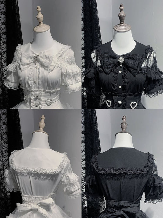 Blouse Kei Jirai White / Buttons with Black Heart