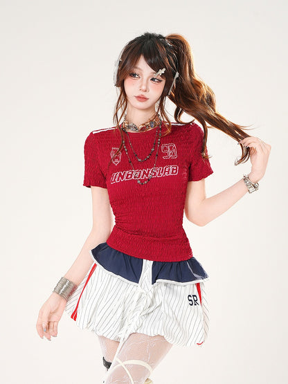 Slim-fitting T-shirt Letter and Number Print Black/Red
