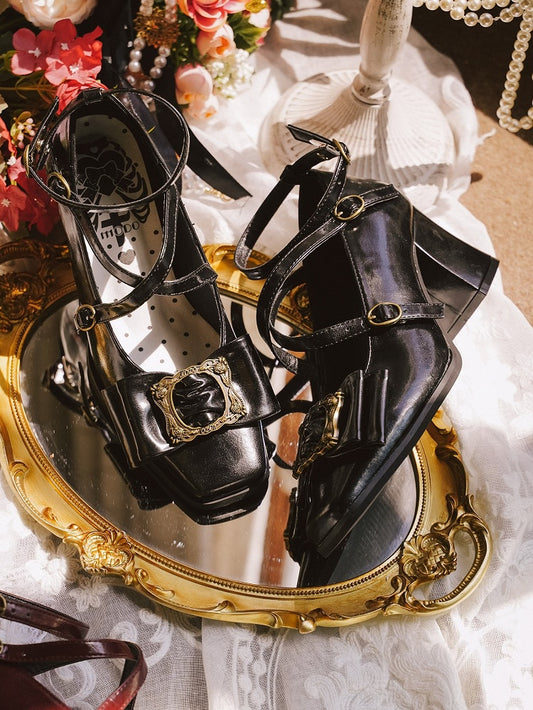 Schleife – PU-Oberteil, mittleres Bild, eleganter Zehenrahmen, Lolita-Vintage-Absätze in Schwarz bei Design Square