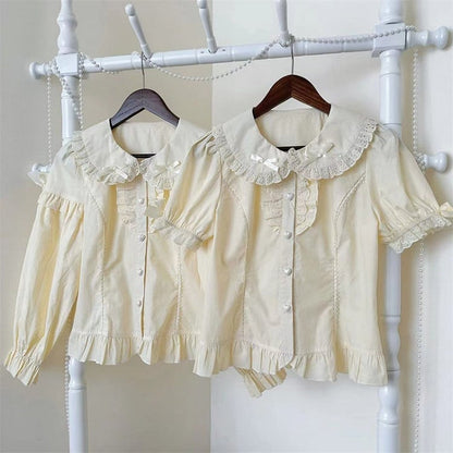 Apricot Ruffled with Blouse Bow Short-Sleeve Decorations