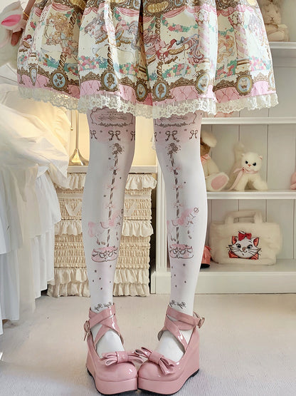 Süße Lolita-Strumpfhose mit Karussell-Print