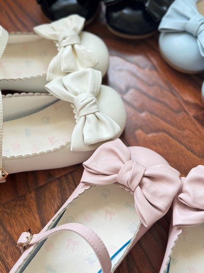Sweet Bow White Snap with Janes Accents Closure Lolita Low-heel Mary