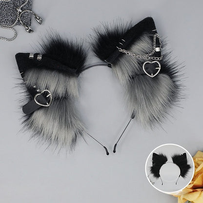 Lolita Shaggy Details BlackWhite/Gray/Red Punk Buckle Heart