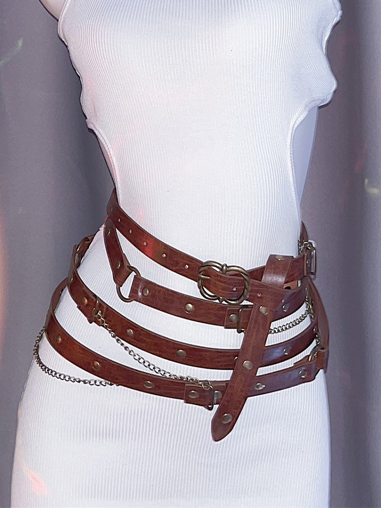 Waist Belt Punk Black/Khaki Charm Chain
