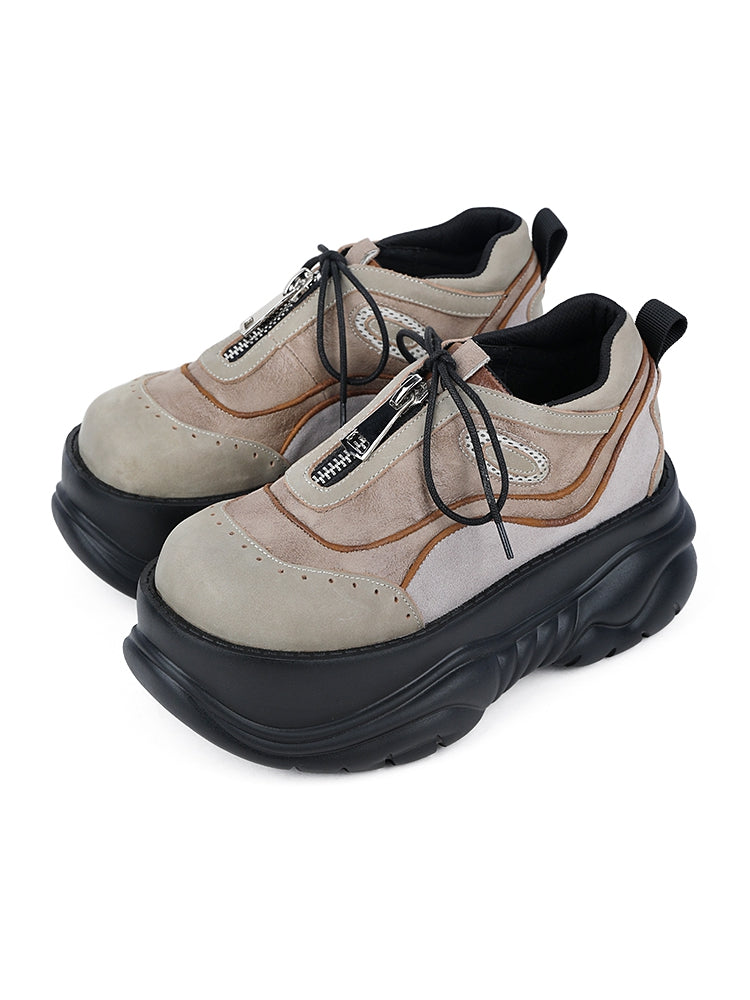 Punk Shoes Strap - with Sole Platform Zip Closure Black Upper Khaki Wasteland Self-tie