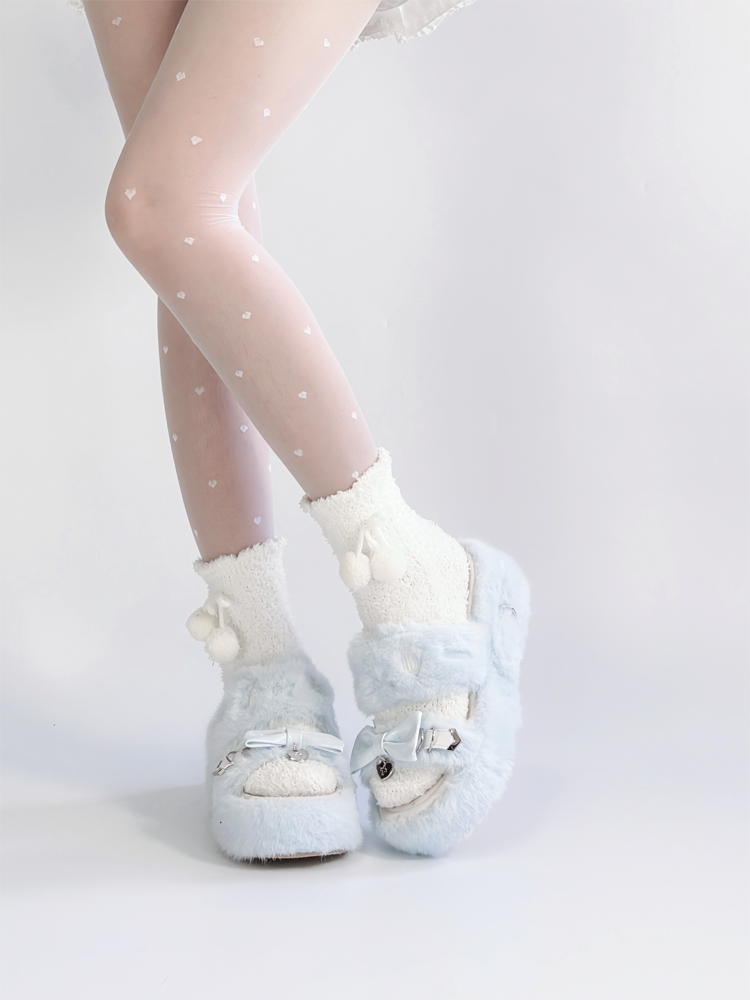 Pantoufles Cat Light Jirai Design : avec broderie bleue en peluche Kei
