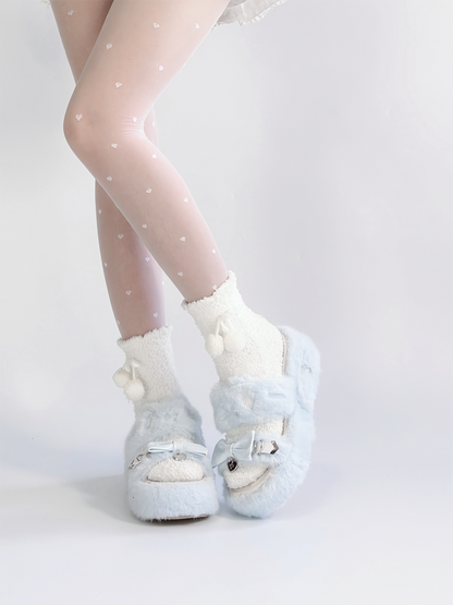 Pantoufles Cat Light Jirai Design : avec broderie bleue en peluche Kei