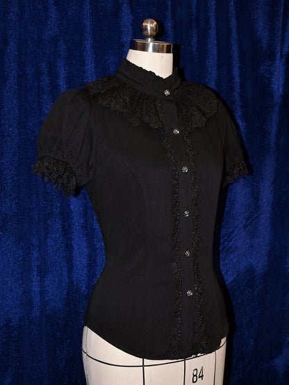 Ruffle Shirt Sleeves Neckline Gothic Kuro Lolita Black Short