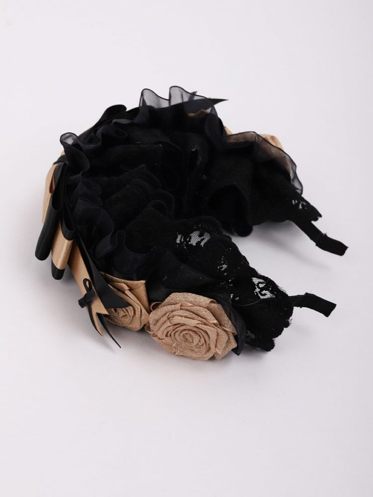 Black KC Lace and Bowknot Lolita Gold Rose