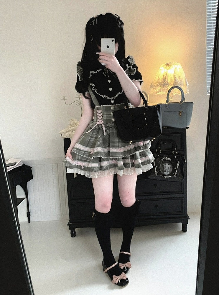 Black/White Bunny Ear Peter Pan Collar Blouse with Lace - Kitty Bxllet