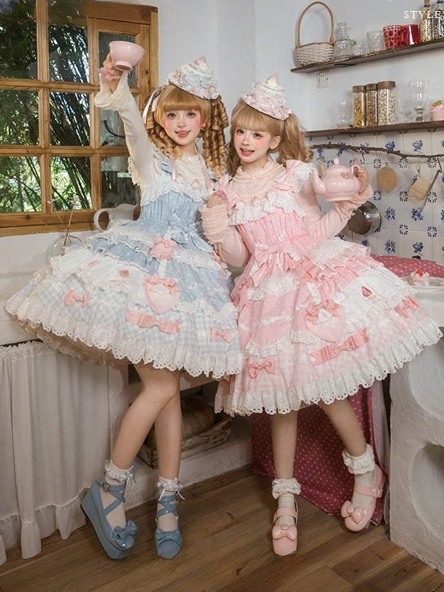 and Lace Lolita Pink with Long Top Neckline Cuffs Sleeves