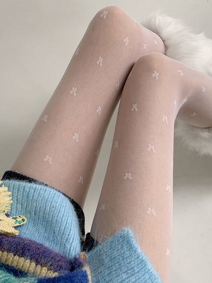 Bow Pantyhose Sheer Print