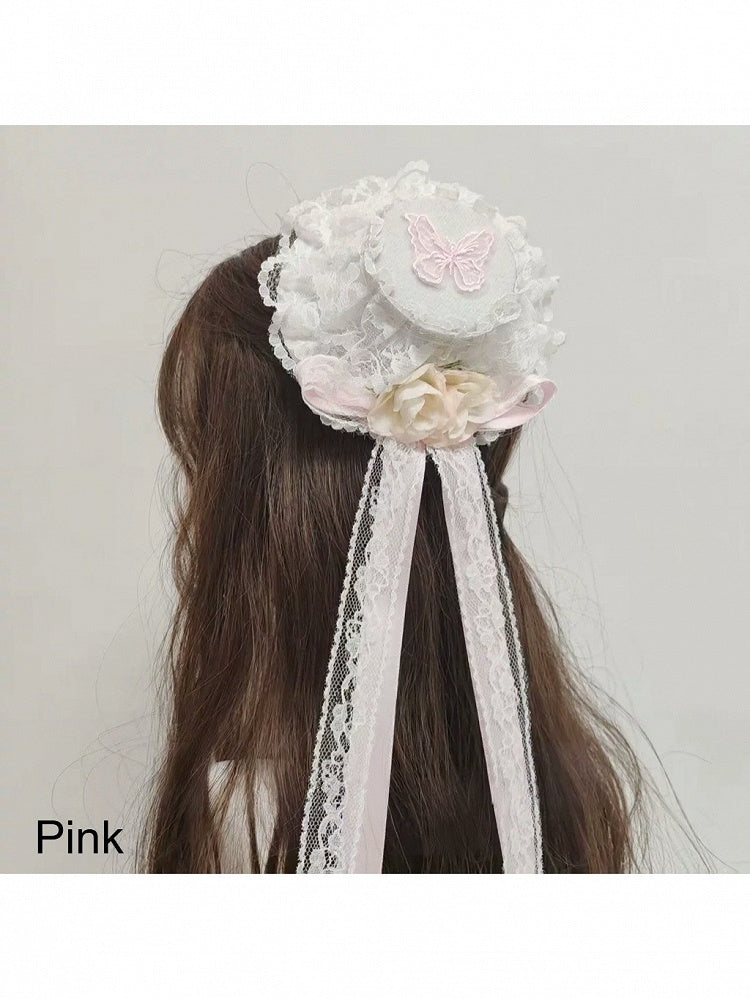 5-Color Lolita Bow Lace Mini Hat with Clips - Ye Cheng Hair Accessory