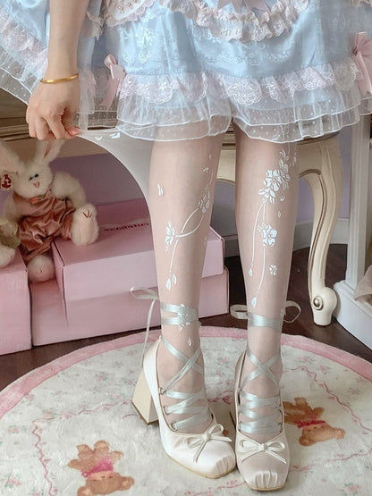 Print Sakura White Tights Sweet Lolita