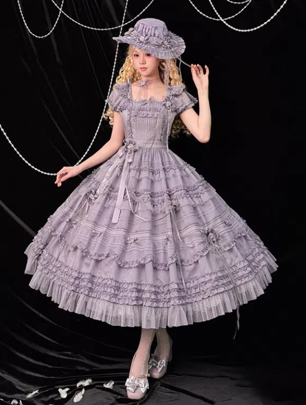 Rüschendetails und Lolita-Besätze Lila Klassisches Plisseekleid Elegant