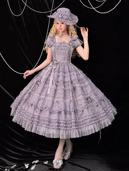 Rüschendetails und Lolita-Besätze Lila Klassisches Plisseekleid Elegant