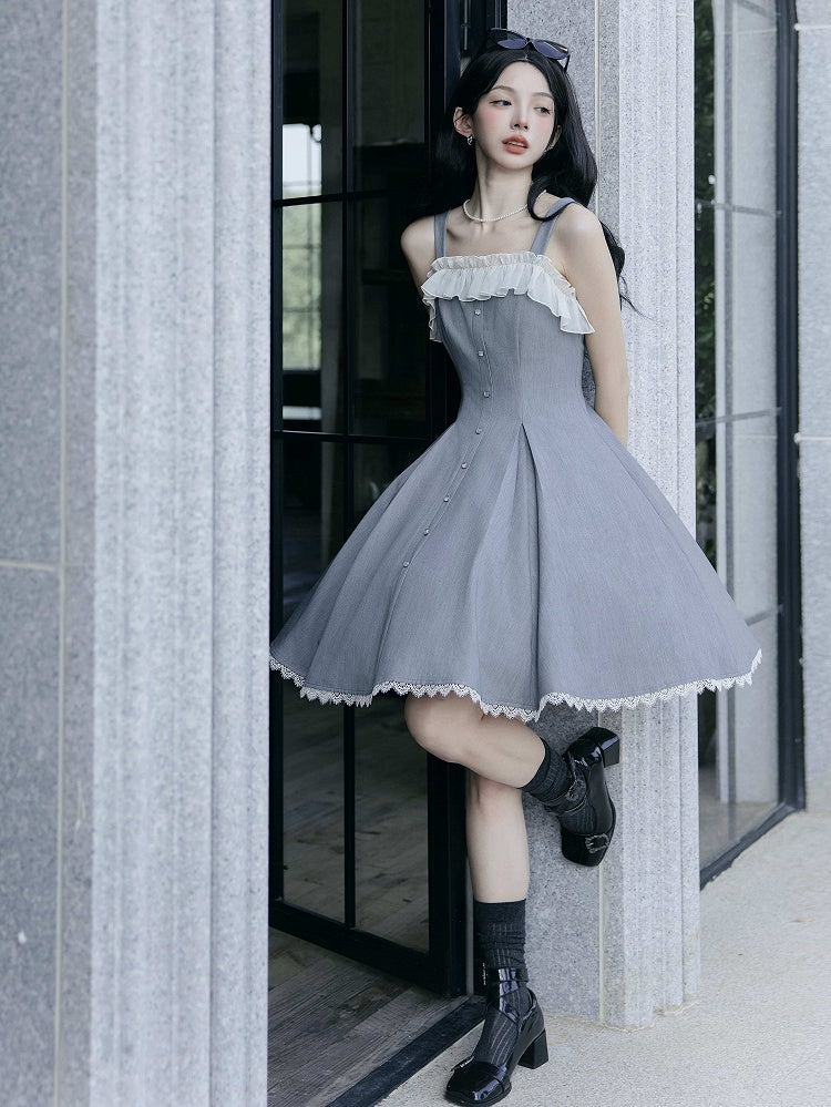 Fit Fashion Taille Lolita Grau Kleid Elegant Slim