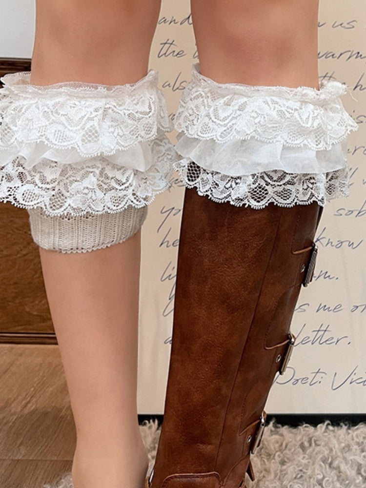 Lace White/Black Warmers Multi-Layer Ultra-Short Leg Knitted
