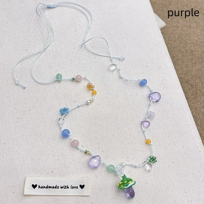 Y2K Blau/Rot/Lila Süße Halskette Pilz Perlen