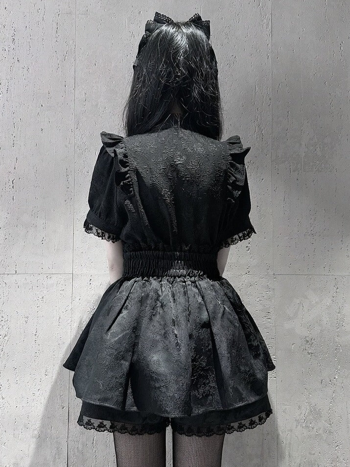 Jirai-Kei Black Jacquard High-Rise Skirt with Attached Shorts - Angel Share