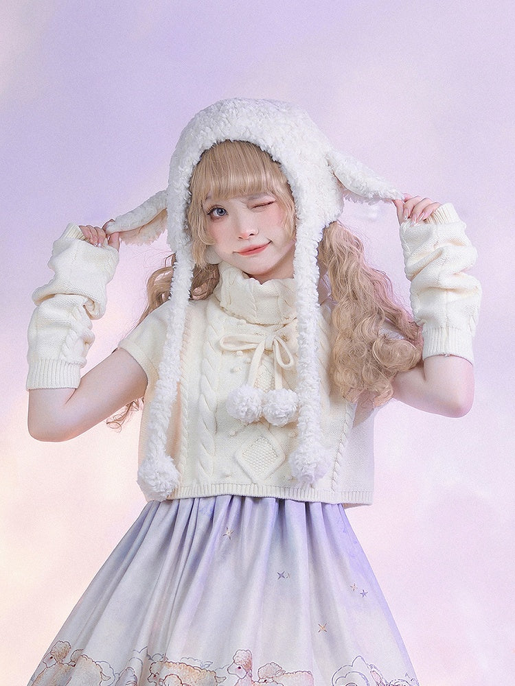 Lolita Top Knit Sheep Winter and Print Set Sleeves Dress Cloud Sweet for Autumn Purple +