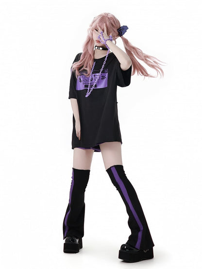 Colorblock Design Leg Warmers and Purple Black