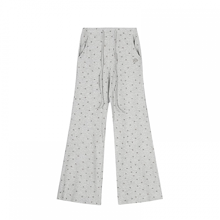 Graue Allover-Hose mit Kordelzug in der Taille, Stern-Print, ausgestellt, lässig