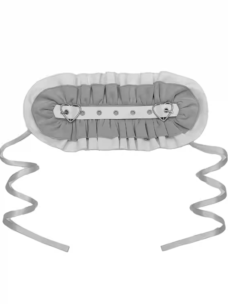 Ruffle Jirai Gray Kei Trim Buckle Heart Hairband
