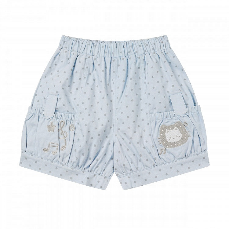 Blue Polka Dot Shorts with Kitty & Music Embroidery - Languid Park