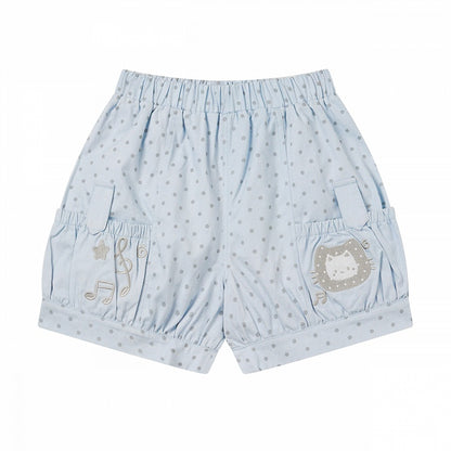 Blue Polka Dot Shorts with Kitty & Music Embroidery - Languid Park