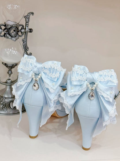 Hohe Schnalle Blau Design Heels Herz Crisscross Top Licht an der Schleife