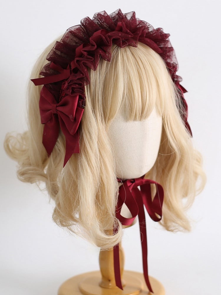 18-Color Ruffled Bow Tulle Hairband Lolita