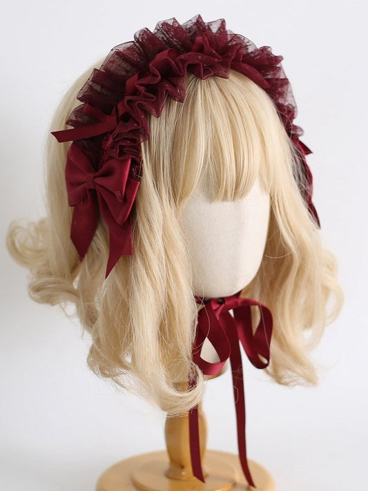 18-Color Ruffled Bow Tulle Hairband Lolita