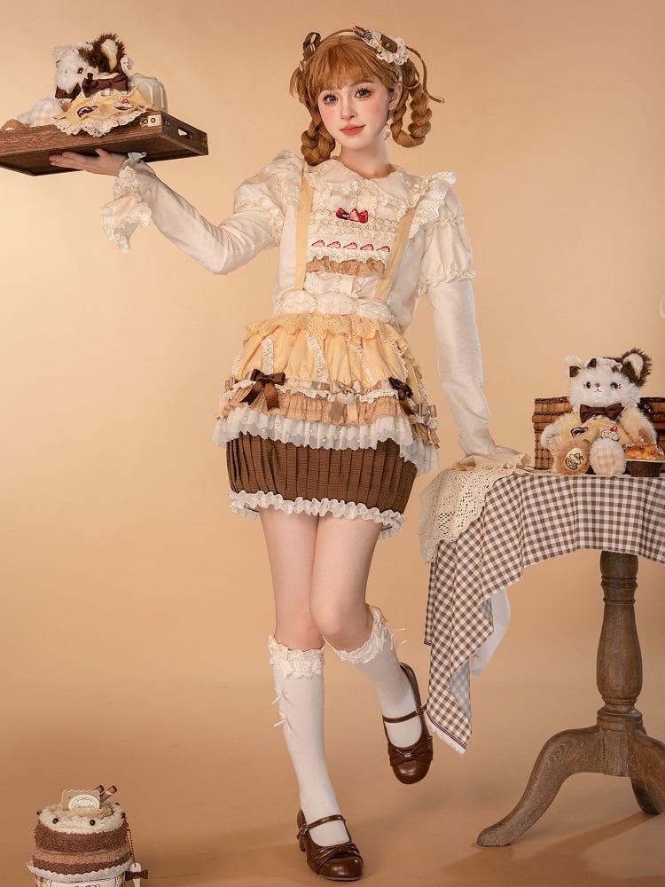 Strawberry Overall Lolita Embroidery Bodice Yellow Hem Sweet Cake Skirt Cupcake