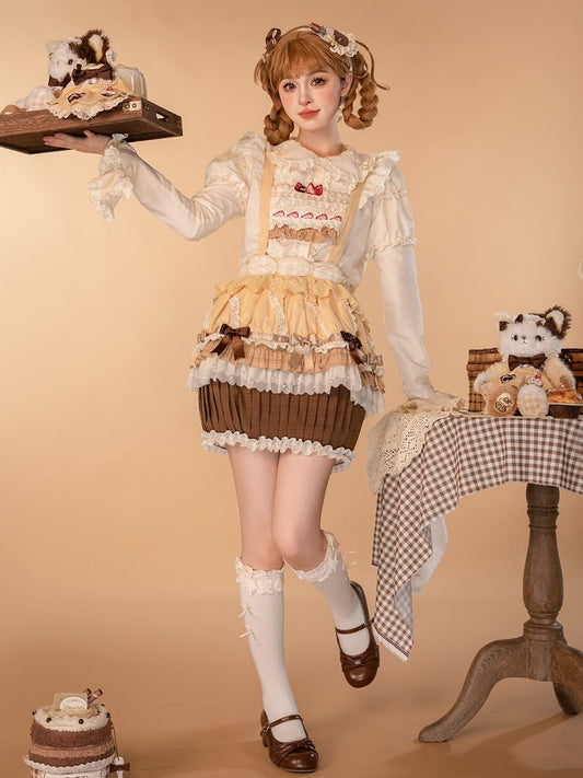 Strawberry Overall Lolita Embroidery Bodice Yellow Hem Sweet Cake Skirt Cupcake