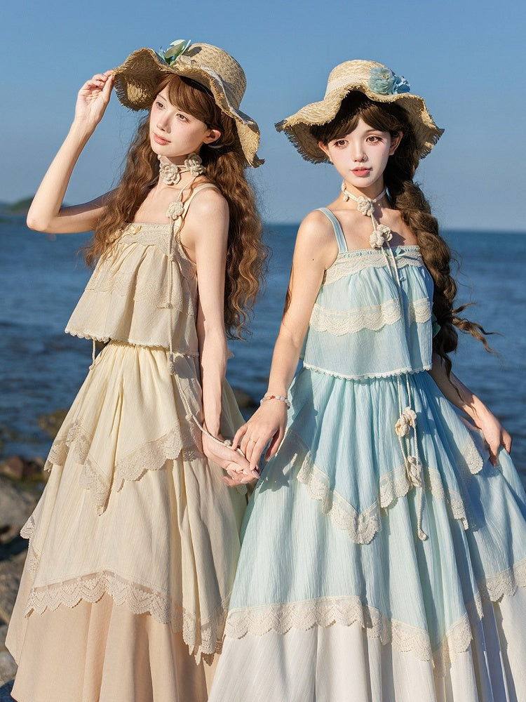 Beige Straw Hat with Detachable Blue Flower - With PUJI