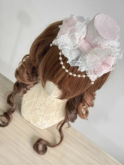 Lolita Pastel Details) Mini Sweet Hat Pink Pearl (Lace