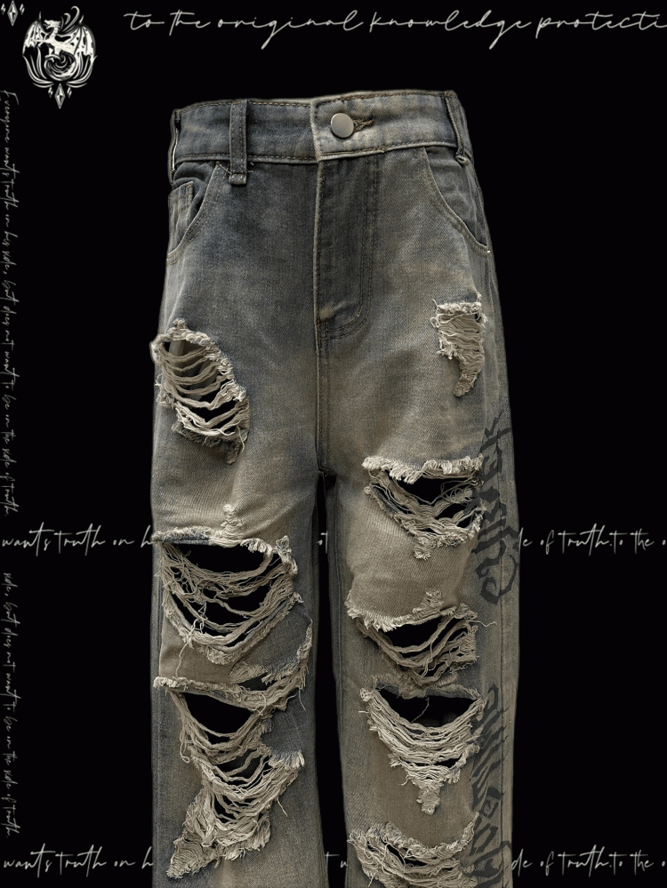 Wash Y2K Jeans Wasteland Punk Blue Faded Distressed Holes Glamorous