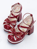 at Crisscross Design Red Block High Detachable Heels Heart Top Bow Buckles