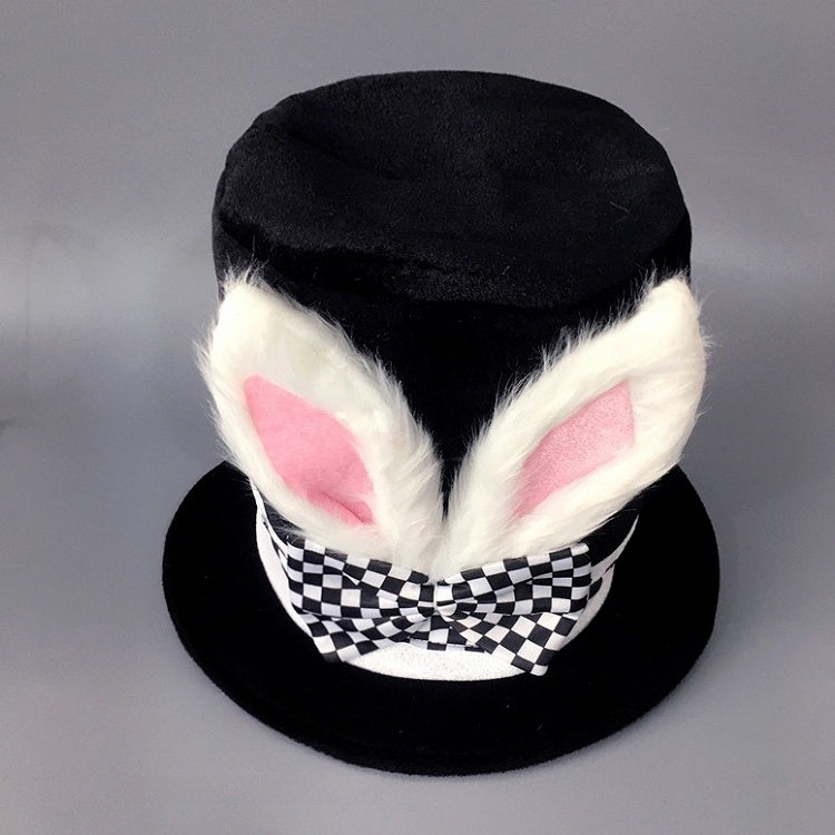 Rabbit Bow Hat Vibes Alice Black Faux Accent Ears Lolita with Checkered Top and