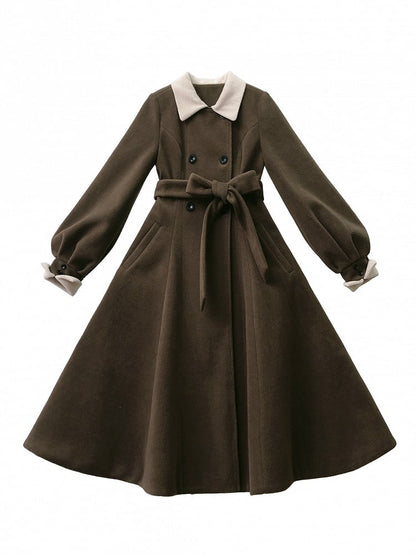 Coat Waist Elegant with Long Brown Belt