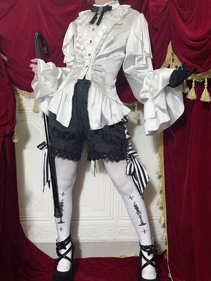Blouse Ouji Lolita White Shoulder Aristocrat with Cascading Panels Ruffle
