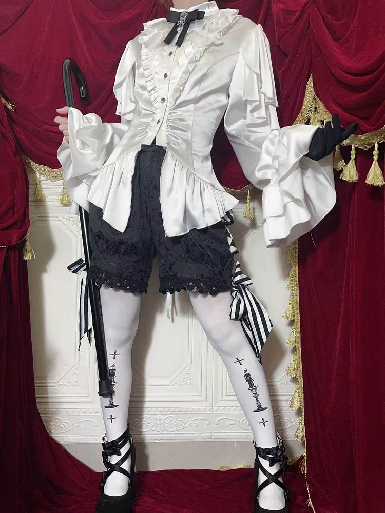 Ruffle Aristocrat White Shoulder with Lolita Cascading Blouse Ouji Panels